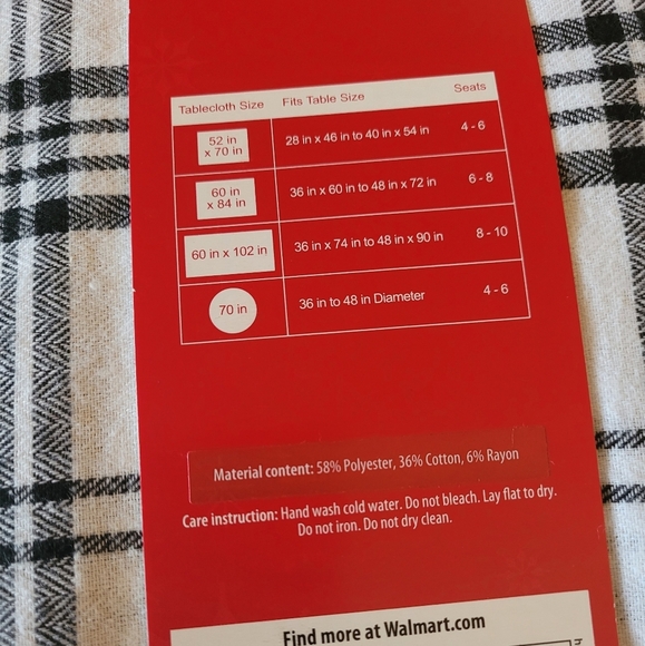 Holiday Time Fabric Round 70" Diameter Tablecloth Black and White Plaid … - Picture 3 of 3